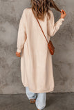 Beige Rib Knitted Drop Sleeve Open Front Cardigan