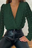 Polka Dot Print Deep V Neck Blouse