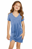 Little Girls' V Neck T-shirt Mini Dress with Twist Hem