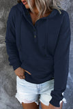 Blue Snap Button Pullover Hoodie with Pocket