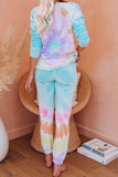 Multicolor Cotton Blend Pocket Tie-dye Loungewear Set