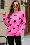 Heart Pattern Ribbed Trim Knit Sweater