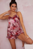 Floral Print Silky Like Cami Top Shorts Pajamas Set