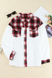 Plaid Patchwork Buttoned Pocket Sherpa Jacket