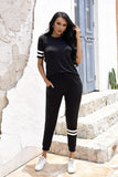 Striped Accent Short Sleeve and Joggers Set
