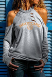 HEARTLAND Print Cold Shoulder Distressed Sweatshirt