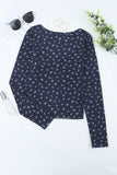 Floral Print Square Neck Long Sleeve Henley Top