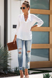 Split Collar Roll Up Sleeve Blouse