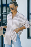 Khaki Striped Buttons Closure Long Sleeve Shirt
