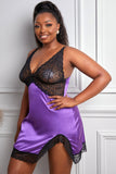 Satin Lace Splicing Spaghetti Straps Plus Size Lingerie
