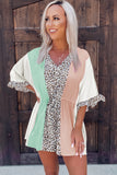 V Neck Ruffle Leopard Color Block Romper