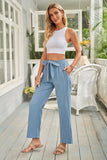 Elastic Waist Drawstring Wide Leg Pants