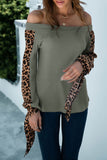 Contrast Leopard Sleeve Off Shoulder Top