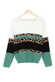Print Color Block V Neck Sweater