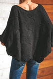 Black Wave Hem Long Batwing Sleeve Hollow Out Elegant Sweater