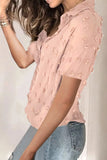 Buttoned Swiss Dot Turn-down Collar Short Sleeve Shirt