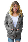 Army Green Fur Hood Horn Button Sweater Cardigan