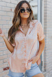 Leopard Jacquard Short Sleeve Satin Blouse