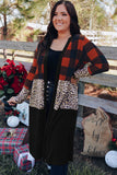 Buffalo Plaid Leopard Colorblock Plus Size Duster Cardigan