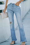 Sky Blue High Rise Distressed Flared Jeans