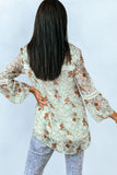 Green Floral Print Lace Crochet Trim Blouse