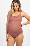 Ribbed Snap Front One-piece Maternity Swimsuit