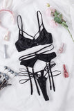 Sexy Printed Mesh Bralette and Thong Set with Garter Belt