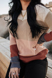 Color Block Knitted O-neck Pullover Sweater