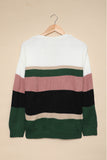 Khaki Colorblock V Neck Ribbed Knitted Sweater