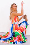 Crochet Insert Multicolor Striped Maxi Dress