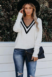 Deep V Contrasted Neckline Knitted Sweater