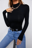 Mock Neck Long Sleeve Stretchy Basic Top