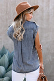 Rolled Sleeve Buttoned Denim Shirt with Pocket