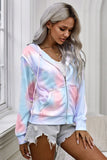 Sky Blue Tie-dye Pocket Zip Up Hoodie