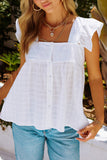 White Puckered Texturing Ruffled Cap Sleeves Babydoll Top