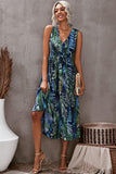 Floral Printed V Neck Open Back Sleeveless Maxi Dress