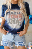 Blue SMALL TOWN USA Graphic Print Color Block T Shirt