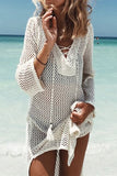Lace up V Neck Crochet Knit Beach Dress