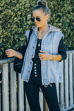 Sky Blue Solid Color Hooded Denim Vest Jacket