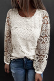 Lace Contrast Hollow-out Long Sleeve Blouse