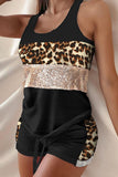 Cheetah Print Sequins Top & Drawstring Waist Shorts Set