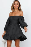 Bow Knot Square Neck Ruffled High Waist Mini Dress