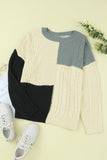 Crew Neck Contrast Color Block Sweater