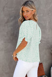 Green Floral Smocked Puff Sleeve Blouse