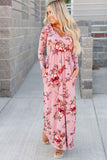 Wrapped V Neck Floral Long Sleeve Empire Maxi Dress