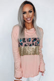 Leopard Sequin Splicing Turtleneck Waffle Sweatshirt