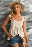 Khaki Flutter Shoulder Babydoll Top