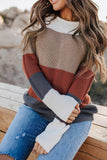 Block Knitted O-neck Pullover Sweater