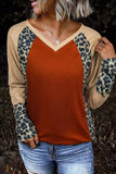 Colorblock Leopard V Neck Long Sleeve Top