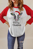 Mooey Christmas Cow Graphic Print Color Block Top